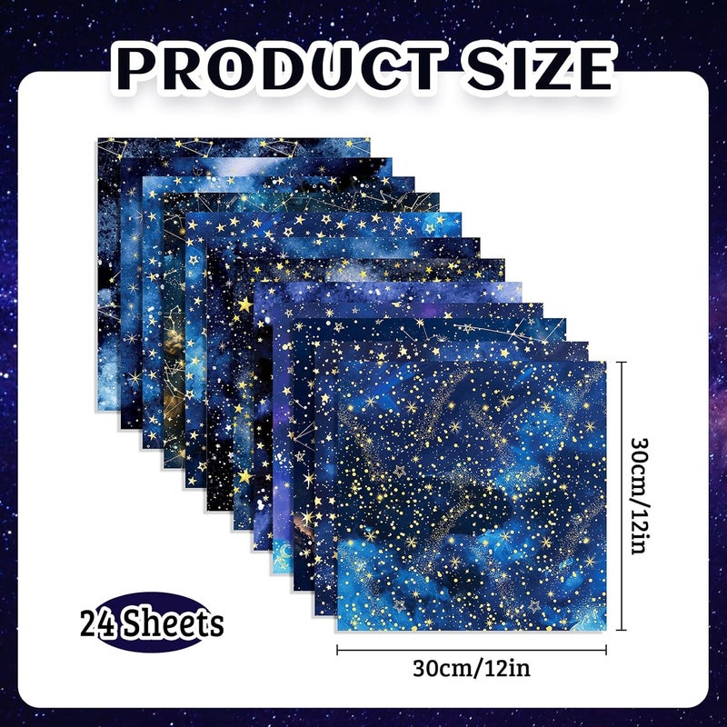 Feivando 24 Sheets Galaxy Scrapbook Paper 12'' × 12'' Double-Sided Starry Sky Pattern Paper Blue Space Decorative Decoupage Cardstock for DIY Crafts Making Scrapbook Supplies - Image 2
